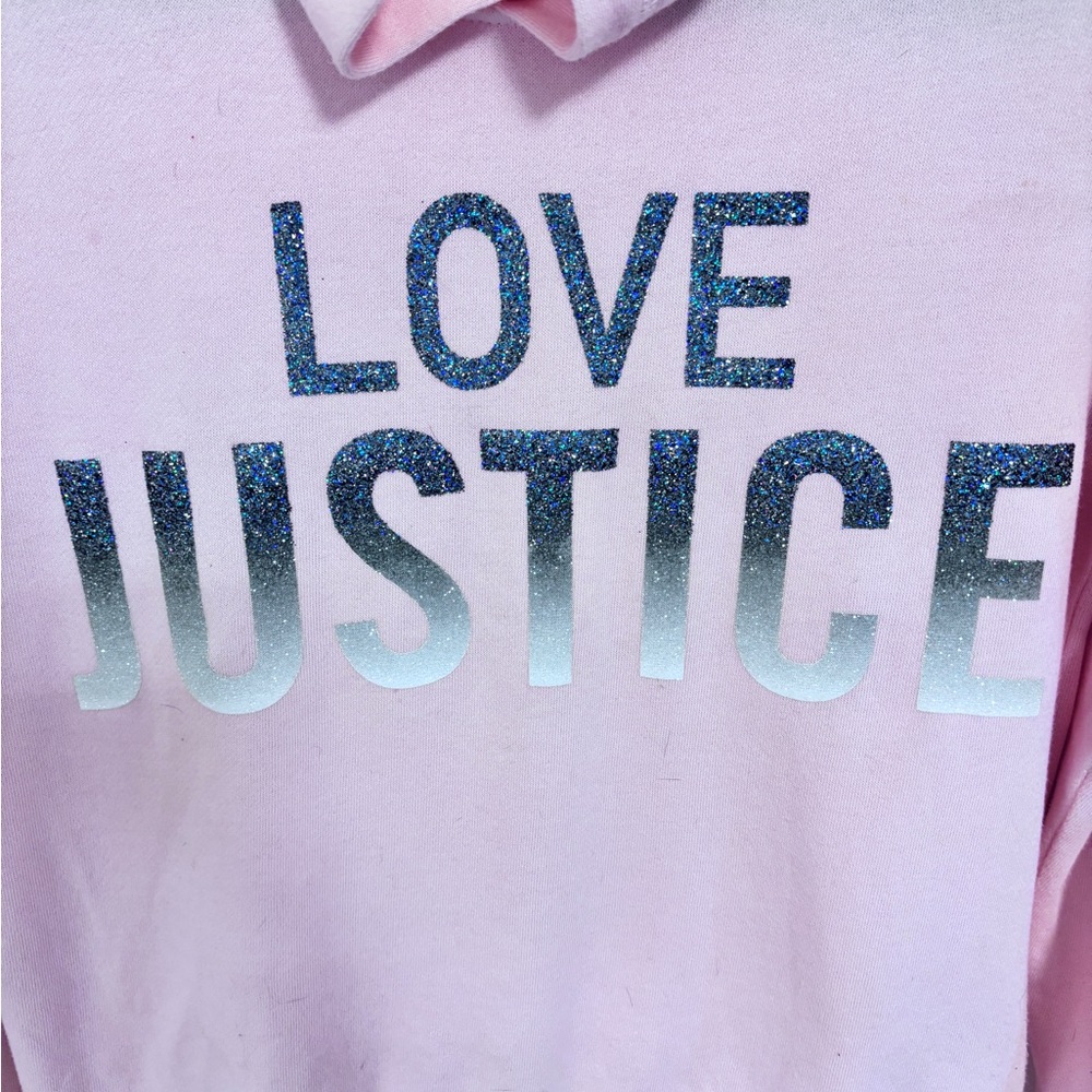 Justice Light Pink SweatshiHoodie with Love Justice sparkling Graphic girls 8-10 - Picture 2 of 10
